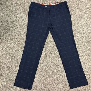 Paisley & Gray Slim Fit Dress Pants Navy Windowpane Plaid Mens 32x30 Wool Blend